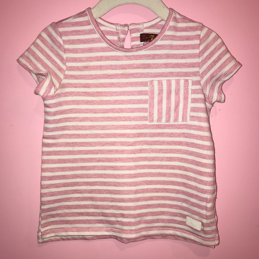 7 for Mankind Pink White Striped Pocket Tee Size 3